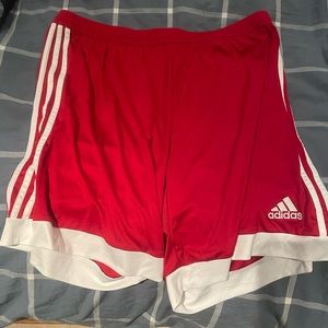 Red and white Adidas shorts
